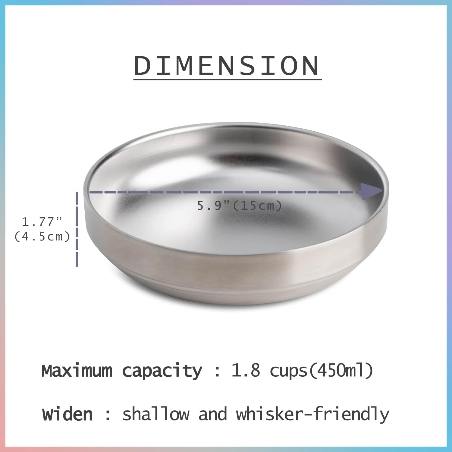 Thumbnail 1 de Junhonsion 2x Katzennapf aus Edelstahl (breit, flach) – Katzenfutter- und Wassernapf, SUS304, 15 cm