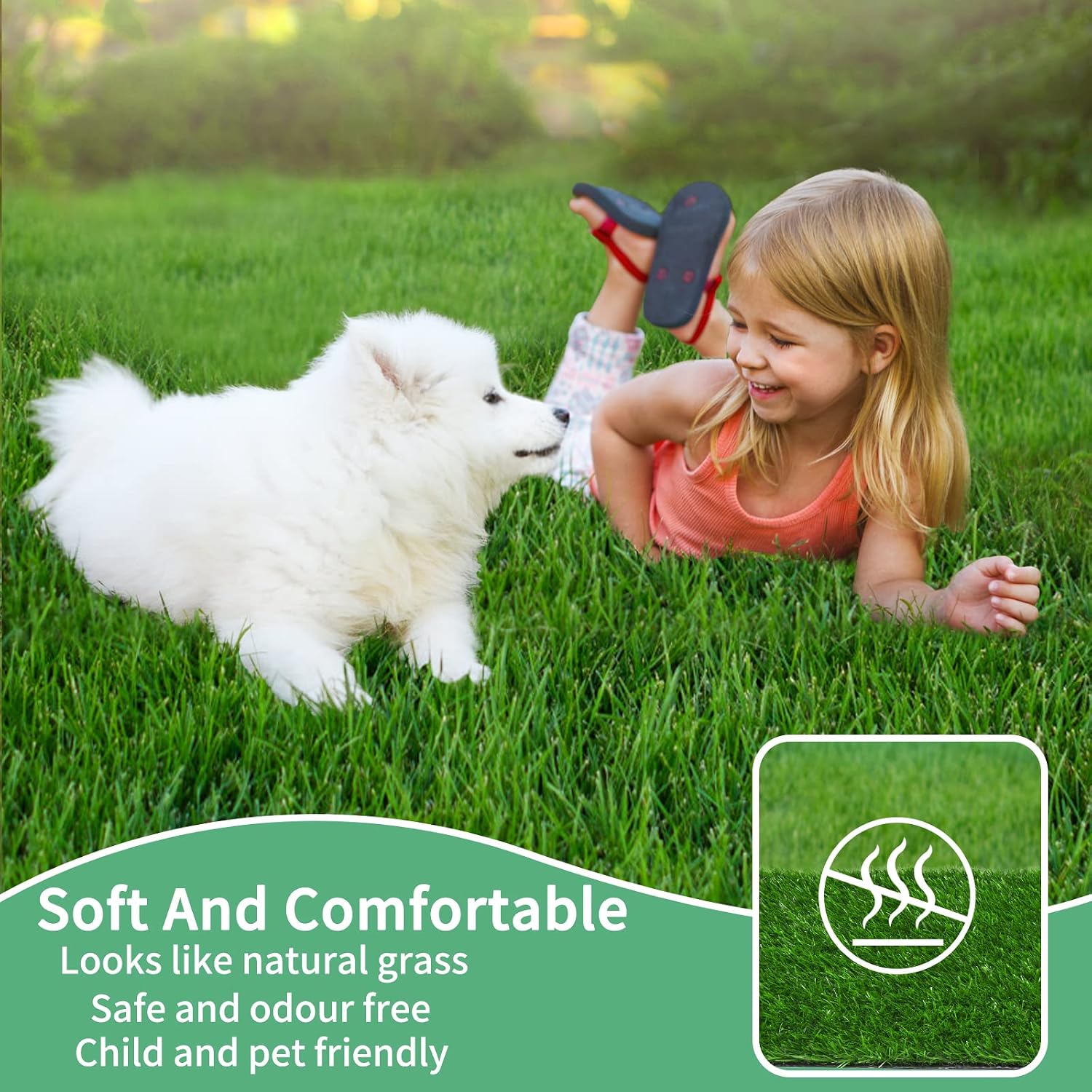 Detalle de Artificial Pet Pee Grass Mat for Puppy – Set of 2 (46 x 58.5cm) for Indoor & Outdoor Potty Training