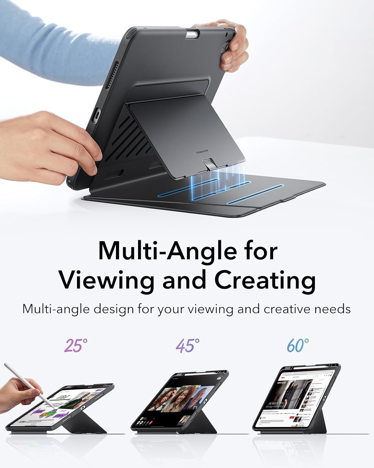 Detalle 2 de ESR Flip-Hülle für iPad Air 13 Zoll (2026/2025/2024) M4/M3/M2 mit vertikalem Stand und Stifthalter – Schwarz
