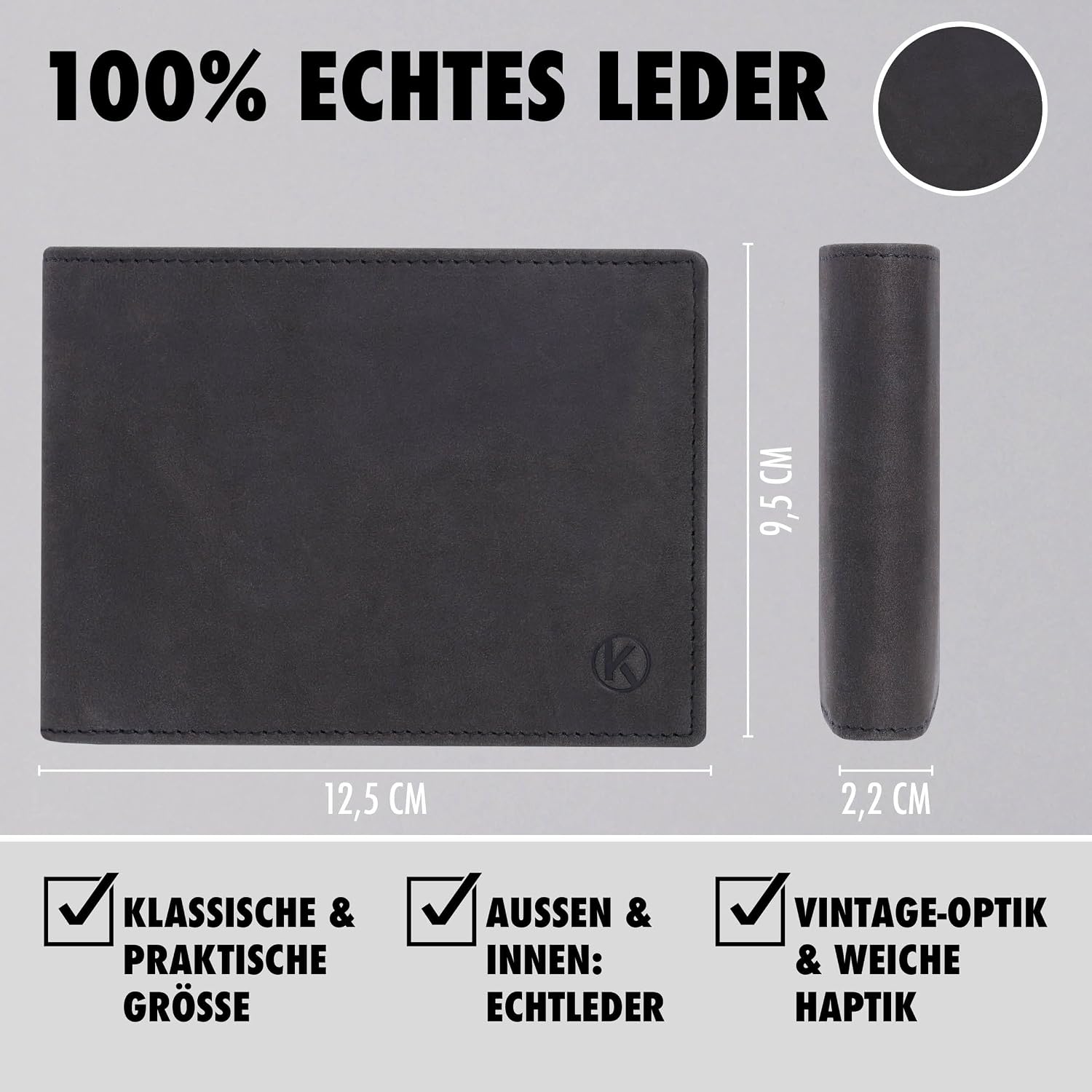 Detalle 1 de KORUTA Herren-Geldbörse aus Echtleder (Querformat) braun mit RFID-Schutz und 13 Fächern