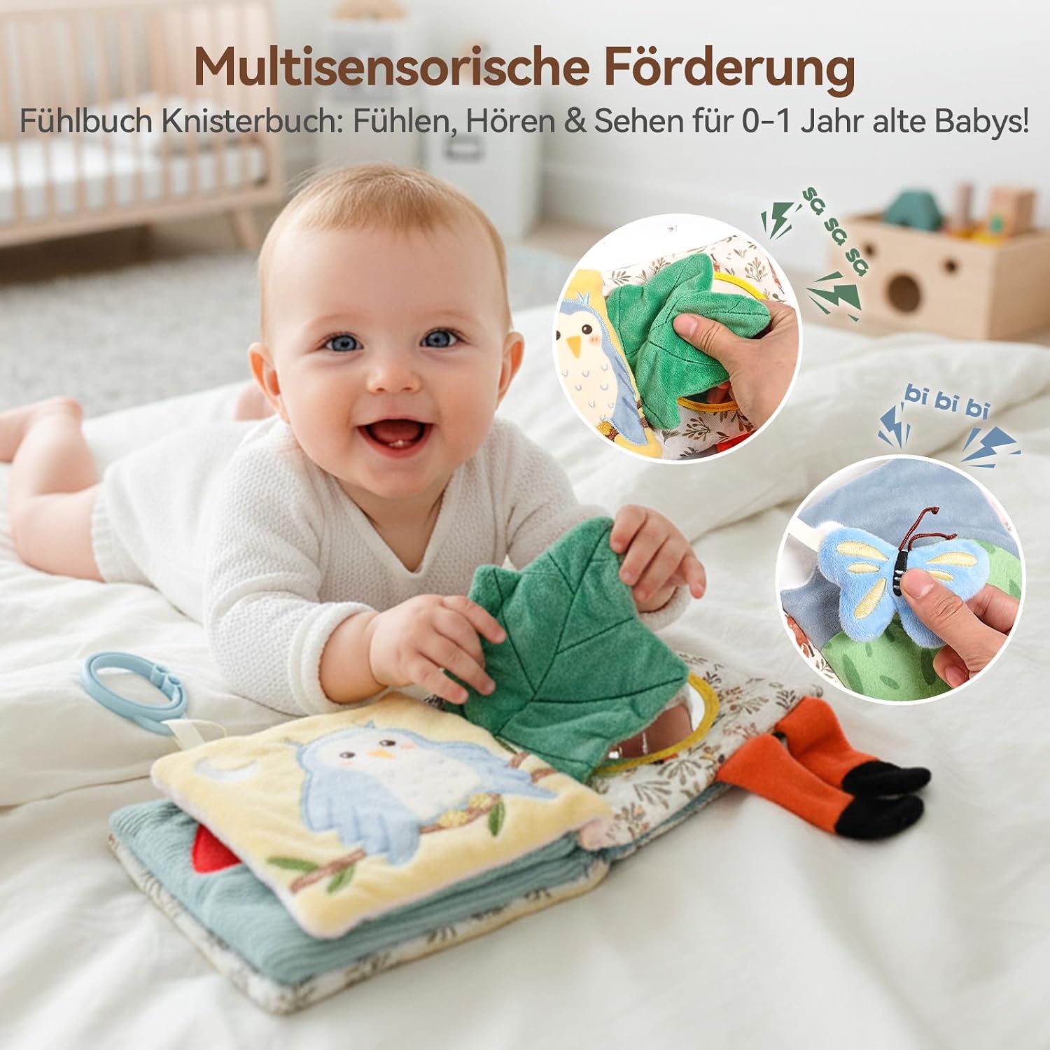 Detalle de WOODEN TEETHER Baby Soft Books 0–6 Months sensory book