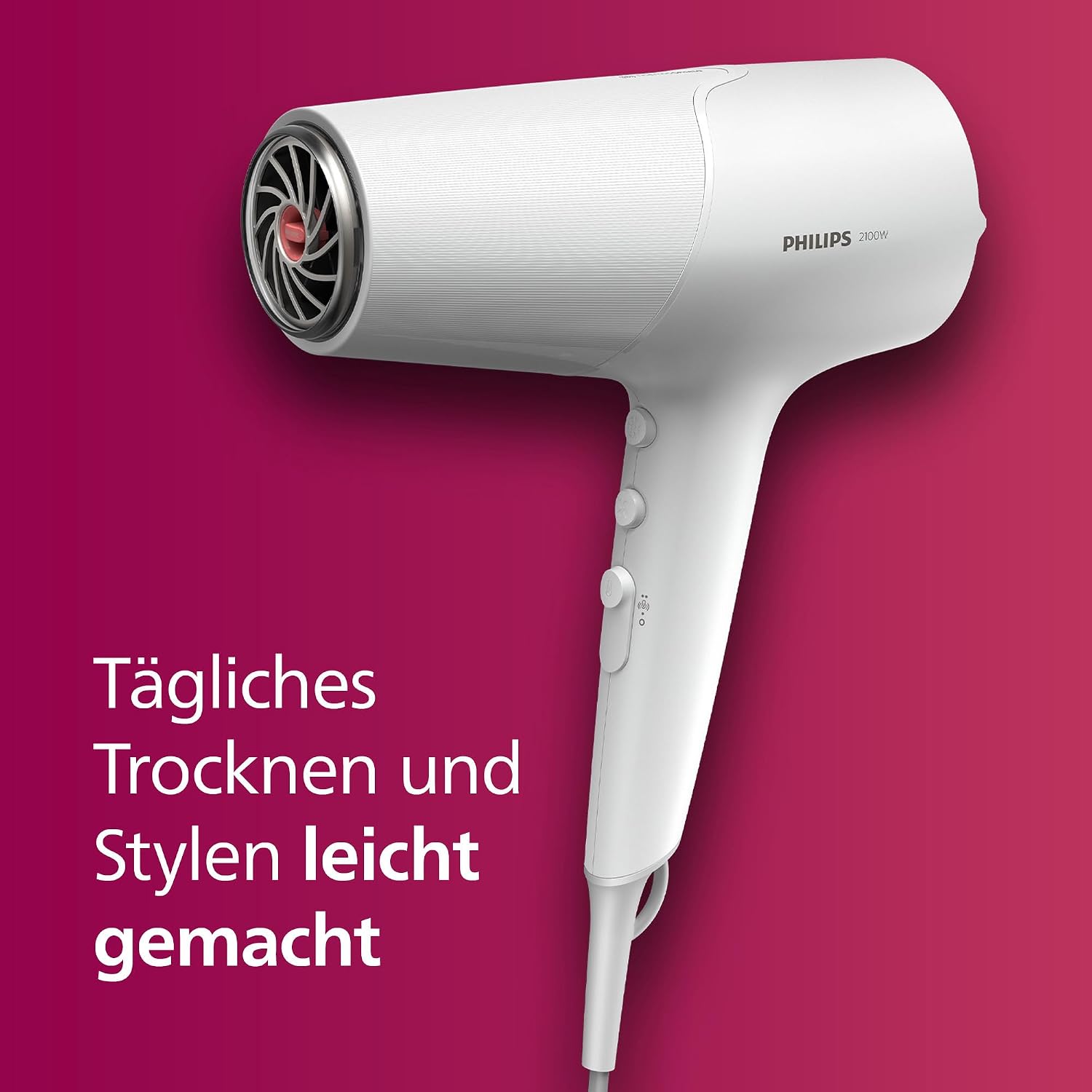 Detalle 2 de Philips Haartrockner 5000 Series BHD500/20 (ThermoShield, Ionenfunktion) mit Stylingdüse & Volumendiffusor, 2.100 W
