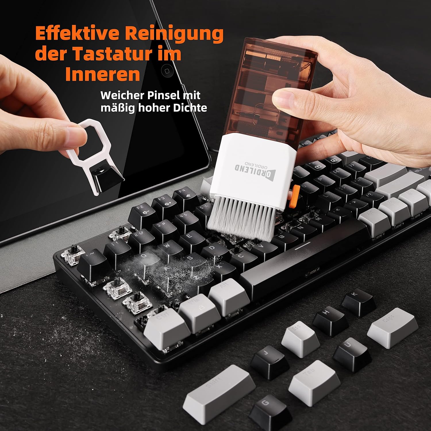 Thumbnail 2 de Ordilend Tastatur Reinigungsset für Laptop & Handys – mit Bürste, Mikrofasertüchern und Reinigungsstift (Patent)