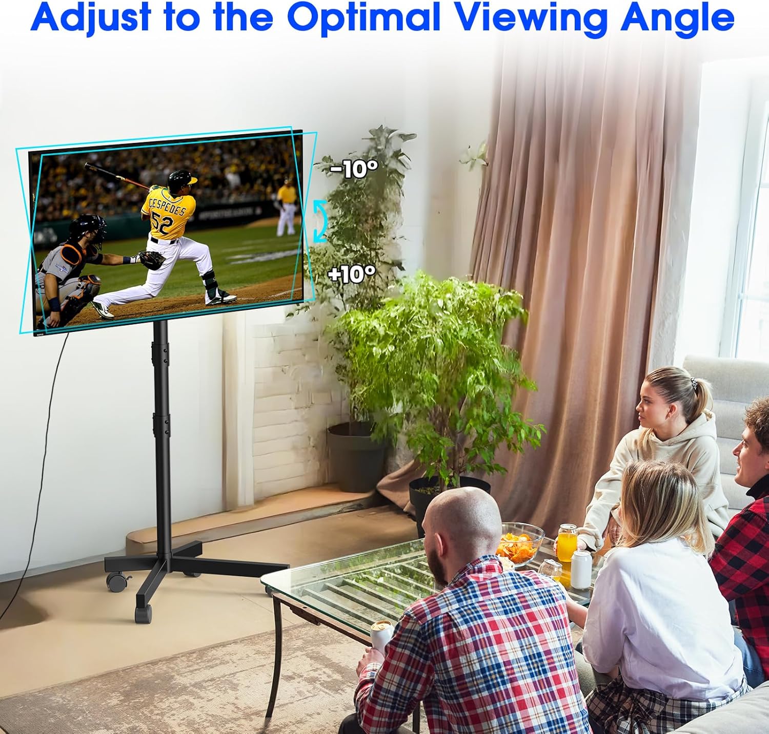 Thumbnail 2 de Zontera Mobile TV Stand for 23–60 Inch TVs with Tilt, Height Adjustment, and Locking Wheels