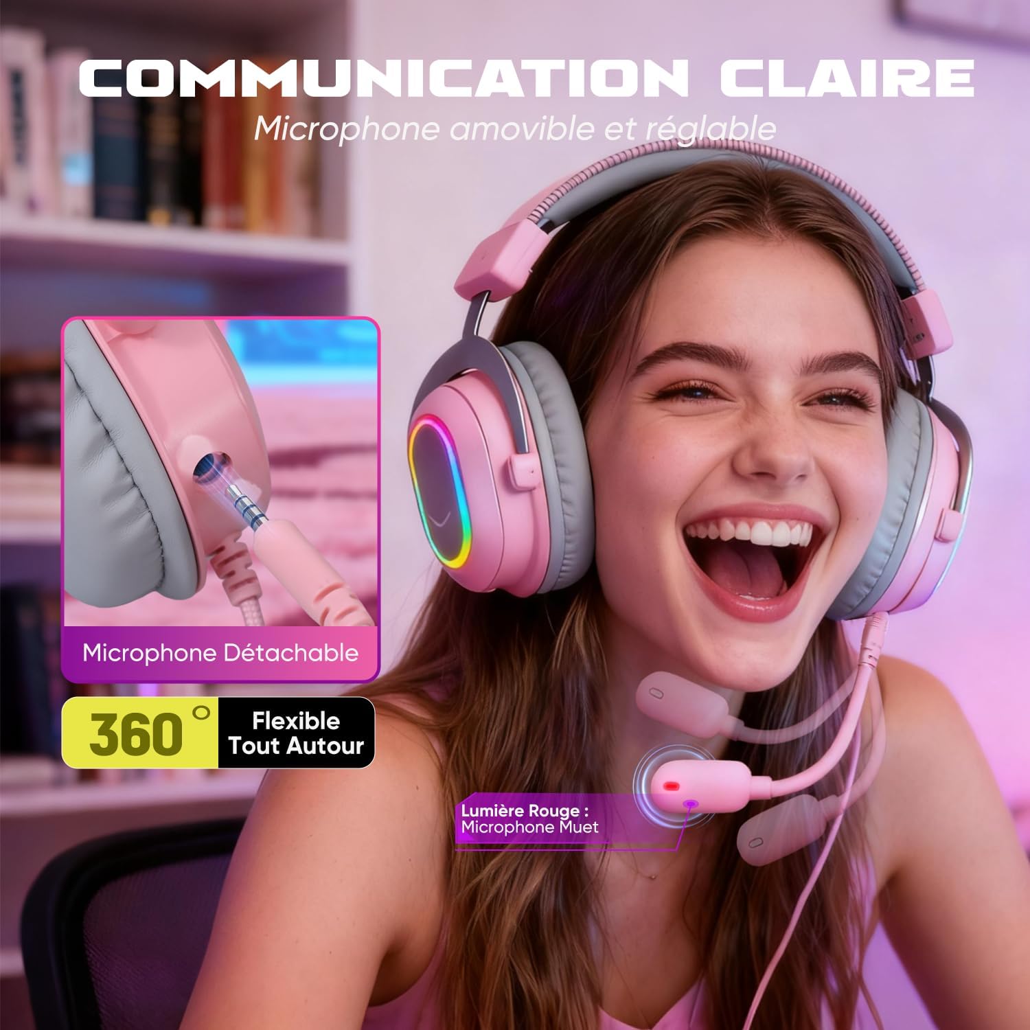 Thumbnail 2 de FIFINE H6 Casque gamer PC/PS4/PS5 avec micro amovible, son surround 7.1 USB et 3 modes EQ