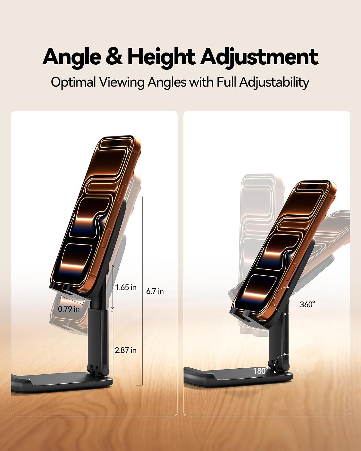 Detalle 2 de NKNZLY YYS333 2-Pack Foldable Adjustable Cell Phone Stand, Black