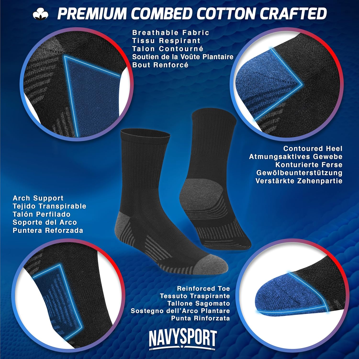 Thumbnail 2 de NAVYSPORT Chaussettes sport coton homme 6 paires