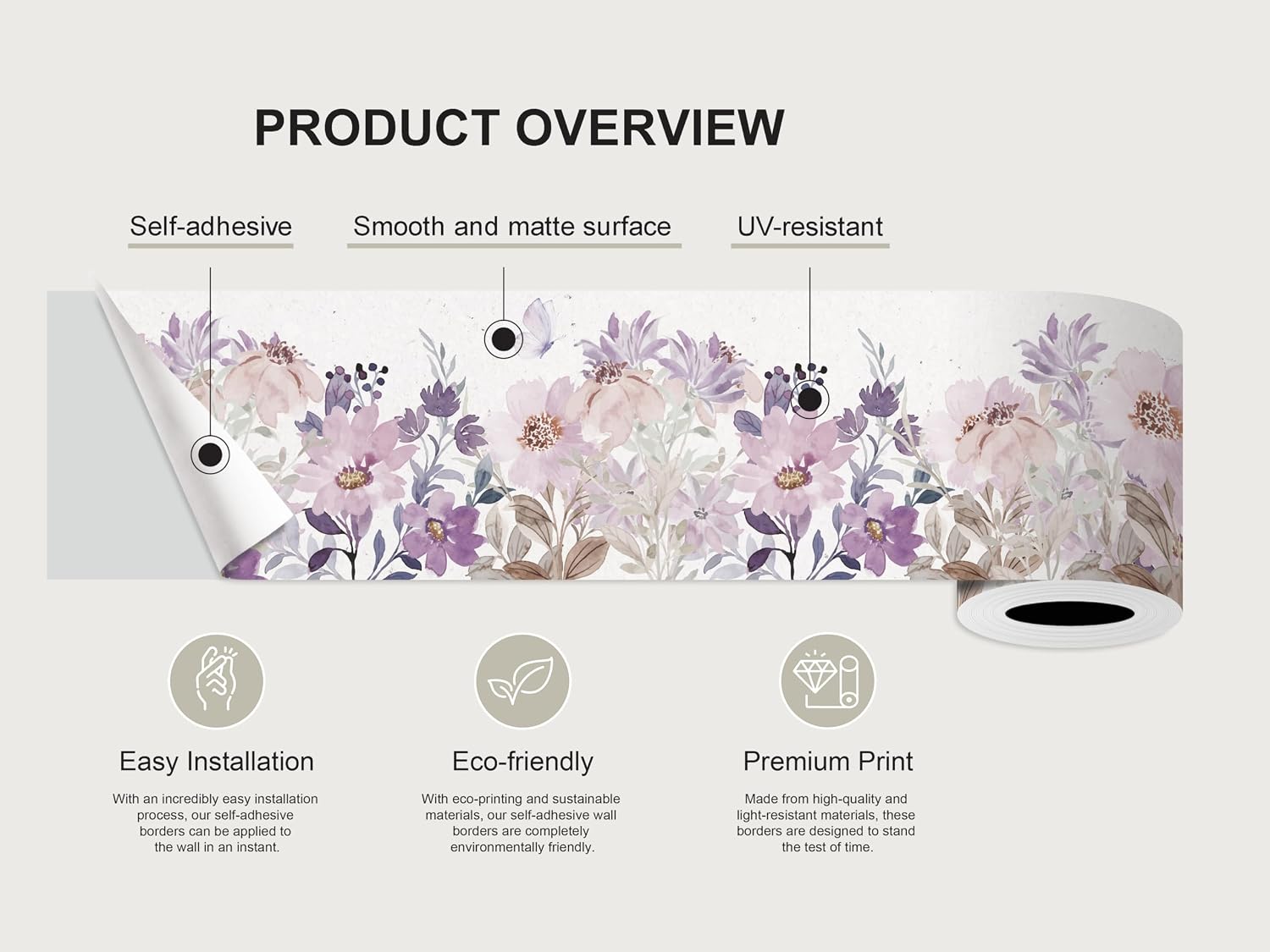 Thumbnail 3 de AG Design AWB 8482 Self-Adhesive Wall Border, Purple Watercolour Blossom, Waterproof