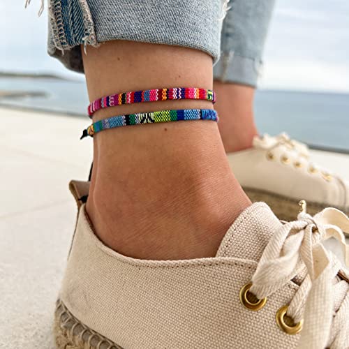 Detalle de Made by Nami Surfer Fußband 2er Set – Dünnes Boho Ethno Schmuckband aus 100% Baumwolle, wasserfest, verstellbar