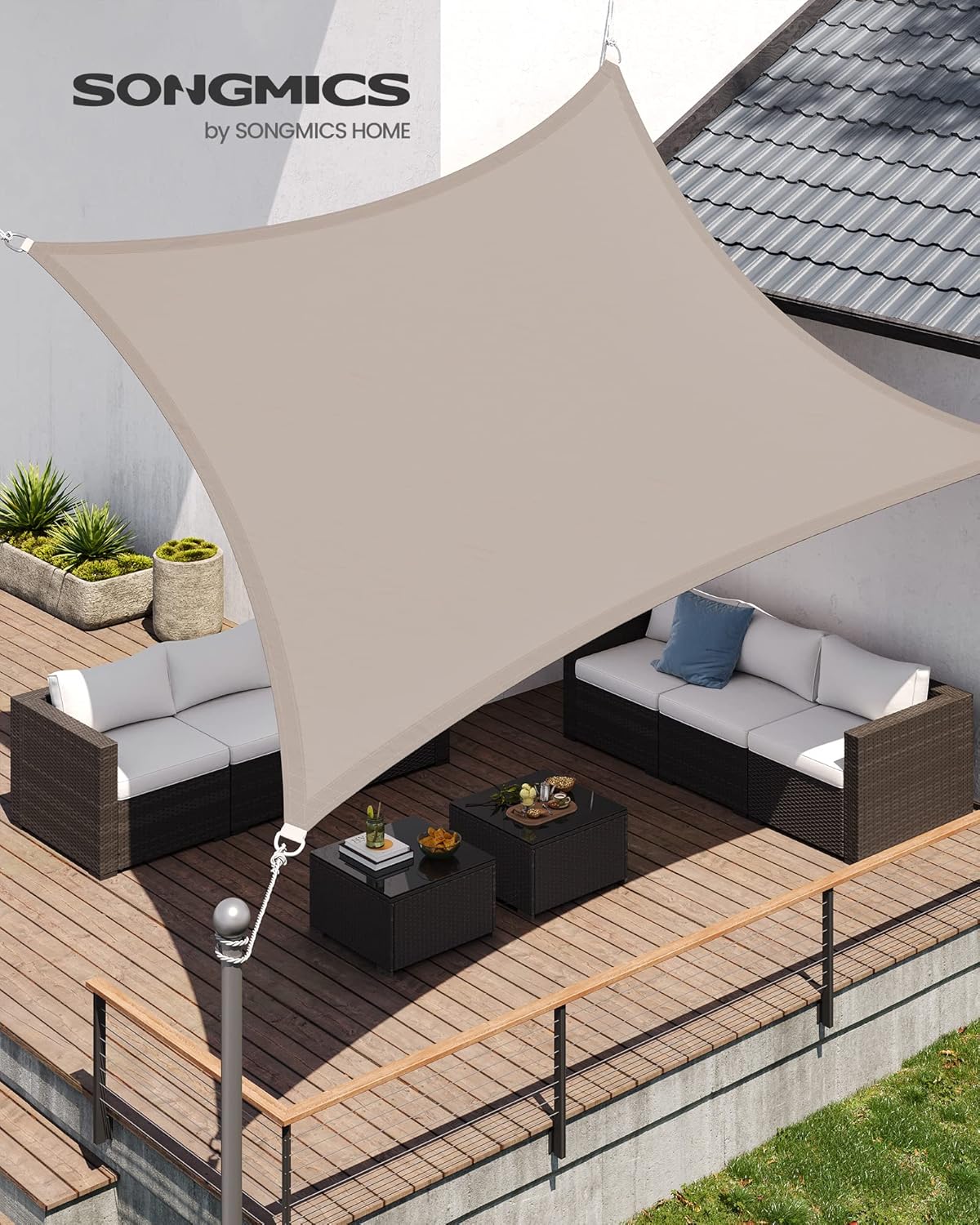 Thumbnail 1 de SONGMICS Voile d’ombrage imperméable 3 x 4 m (polyester indéchirable, UV 93%)