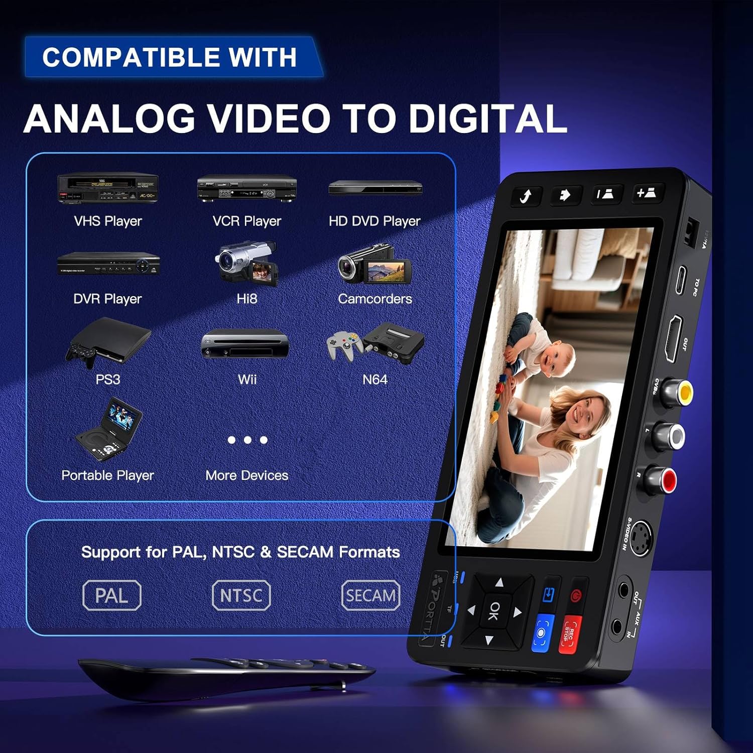 Detalle de Portta VD20P VHS to Digital Converter with 5" HD Screen