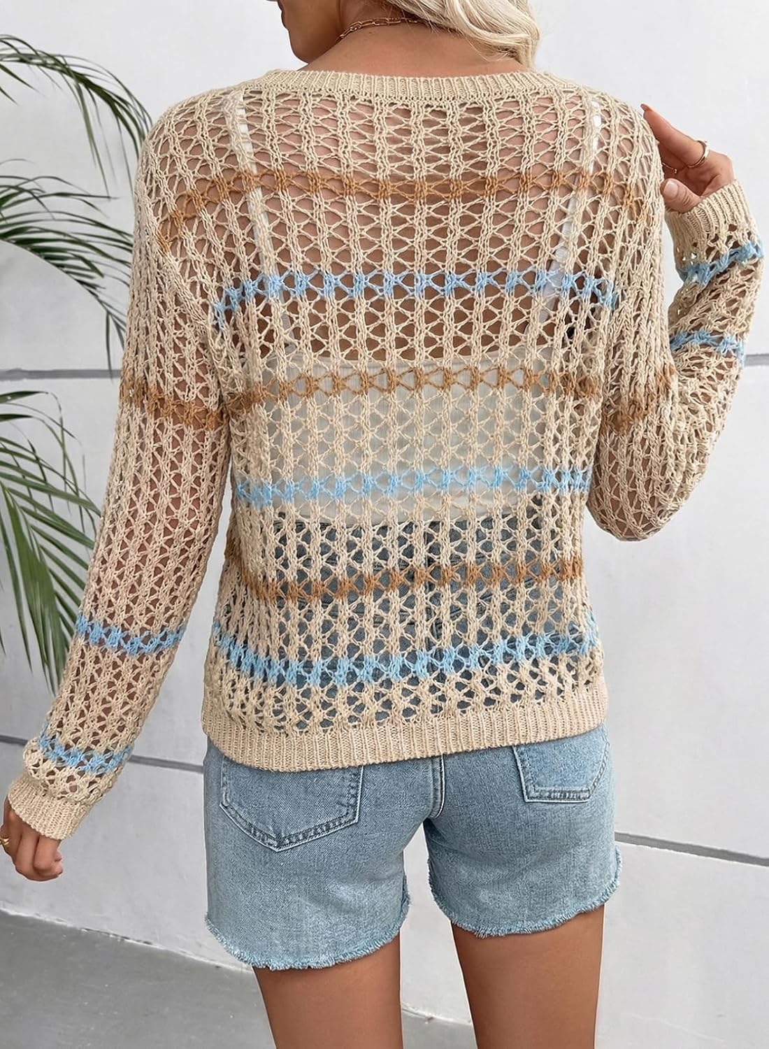 Detalle 2 de EVALESS Off The Shoulder Loose Knit Summer Sweater (100% Acrylic) for Women