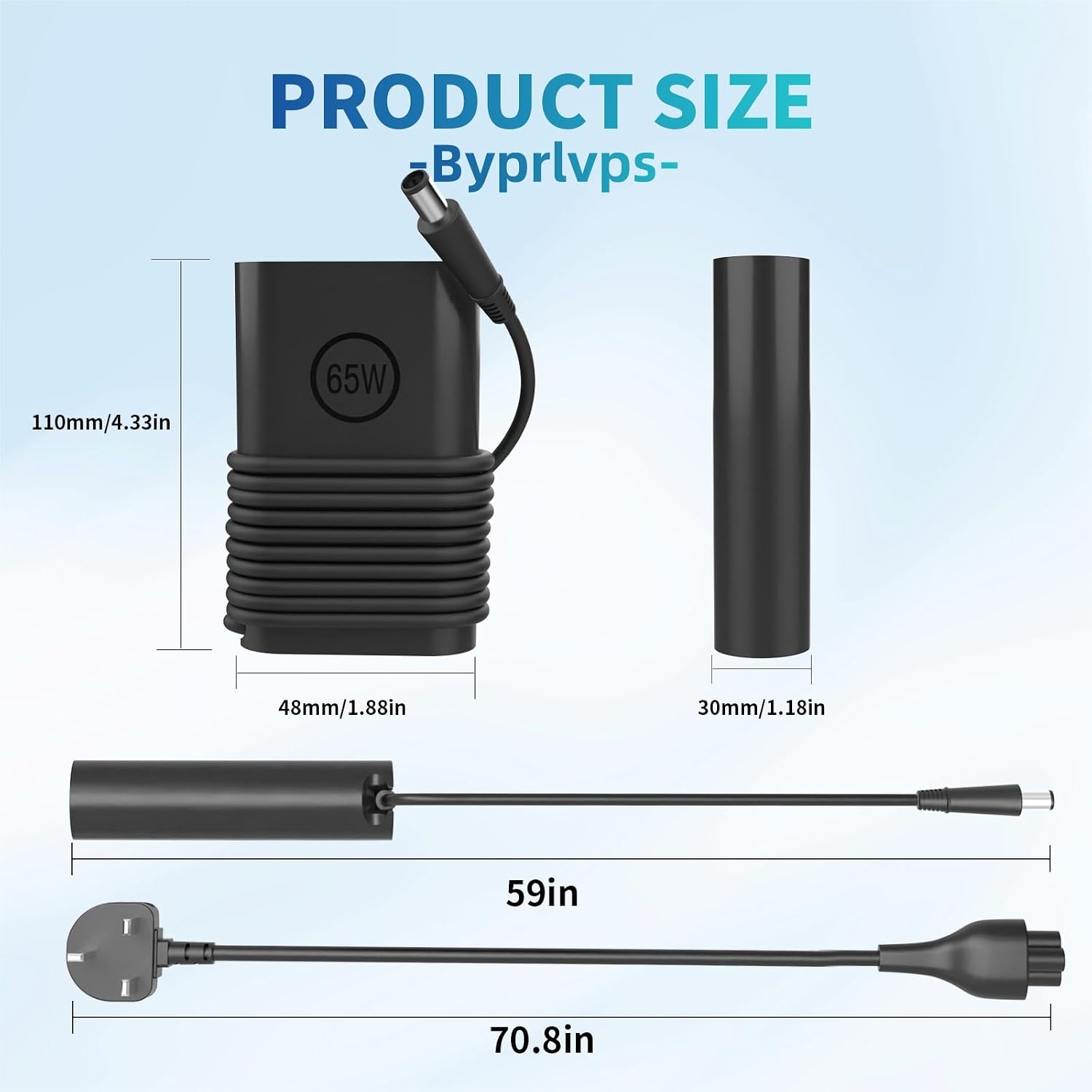 Detalle de Byprlvps 65W 7.4mm x 5.0mm Laptop Charger for Dell Latitude and More