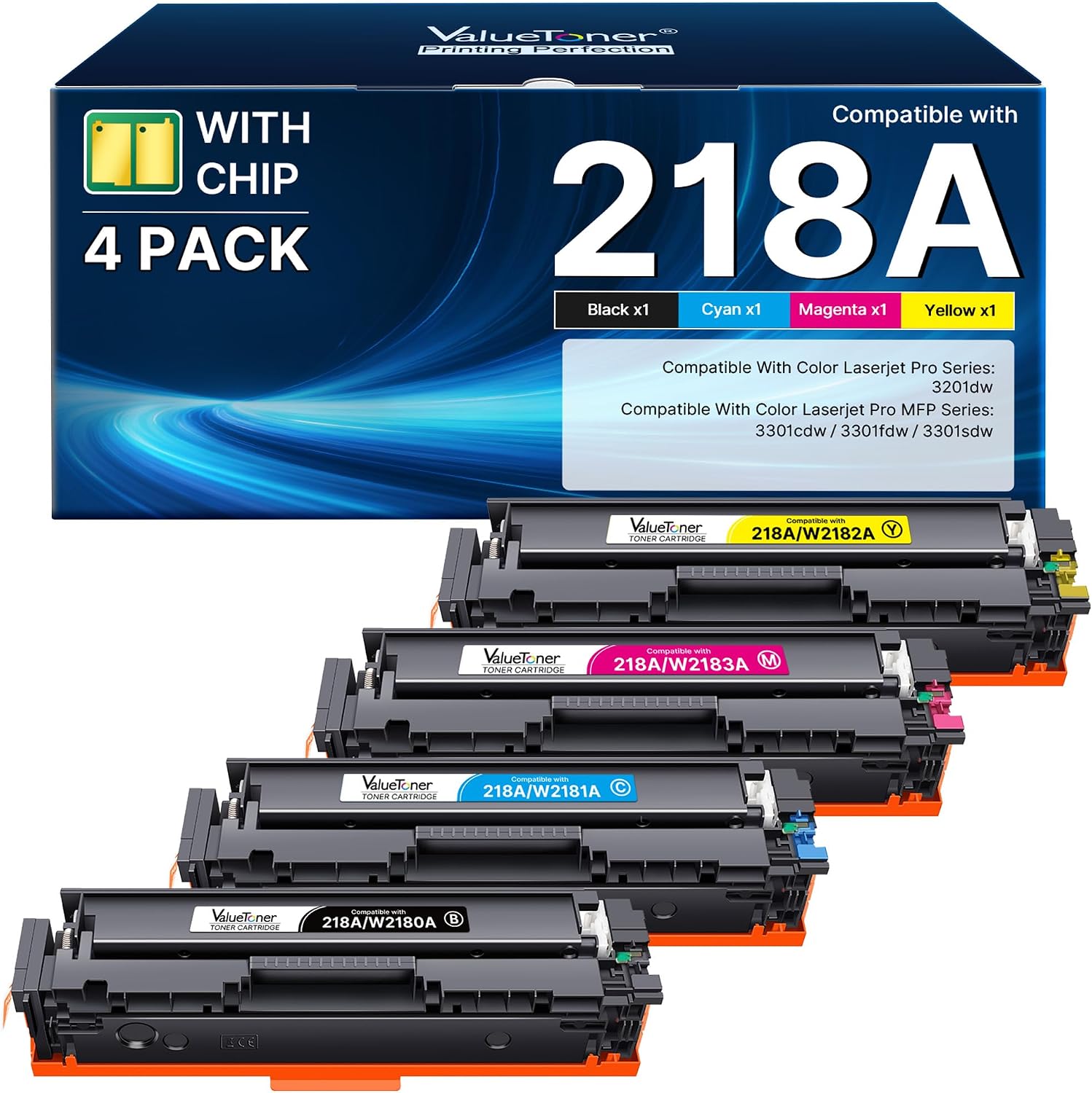 Detalle de Valuetoner 218A Toner Cartridge 4-Pack with Chips for HP Color LaserJet Pro