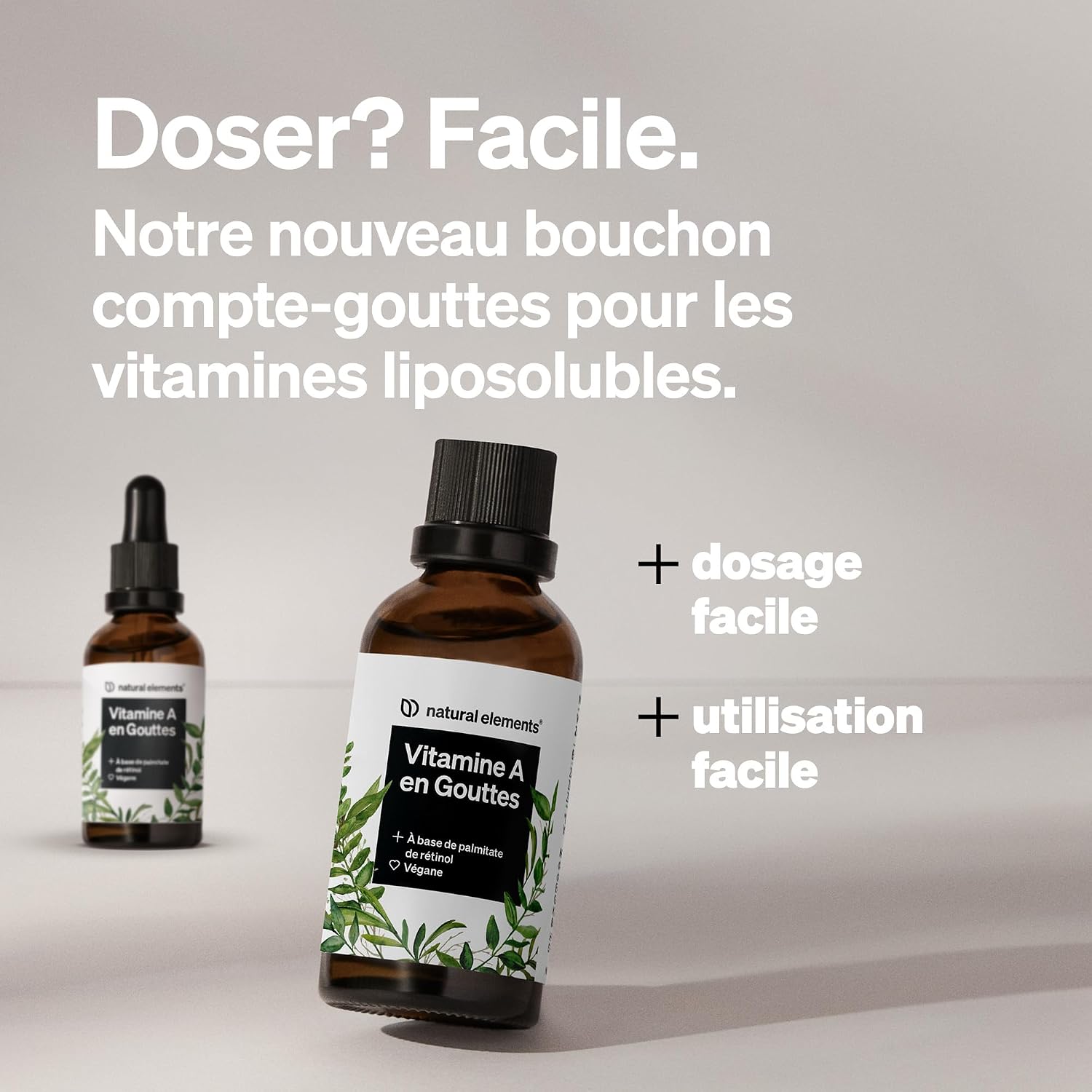 Thumbnail 1 de Vitamine A en gouttes 50 ml (1700 gouttes) au palmitate de rétinol – dissoute dans l’huile de coco MCT, végane