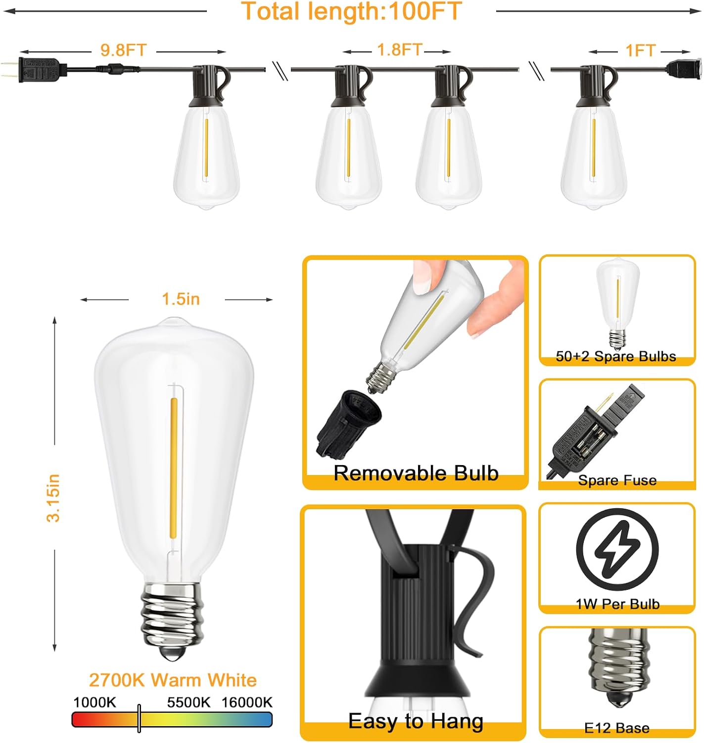 Detalle 2 de Svater Outdoor String Lights 100 FT