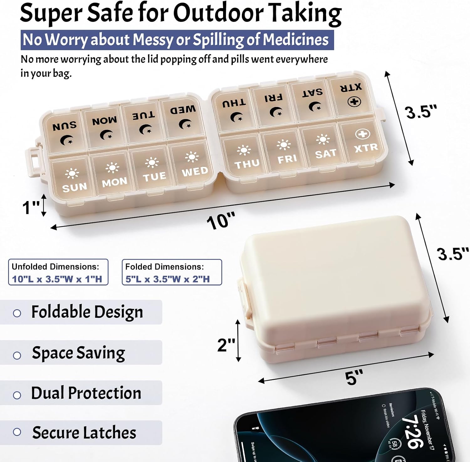 Detalle 2 de Foldable Weekly Pill Organizer with 2 Extra Compartments