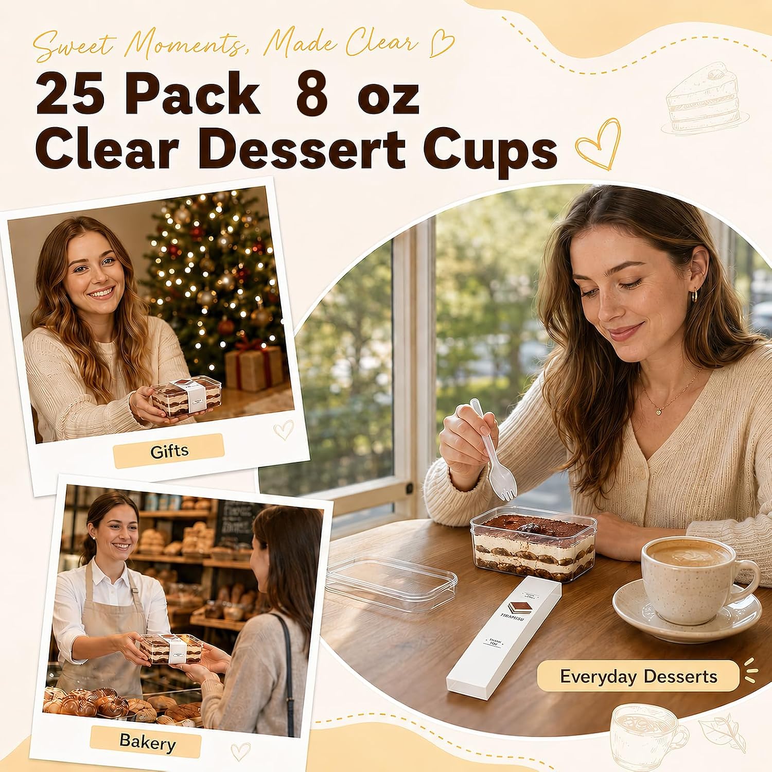 Detalle de Hatrb CPDC-25PACK Clear 8 oz Dessert Cups with Lids and Serving Accessories
