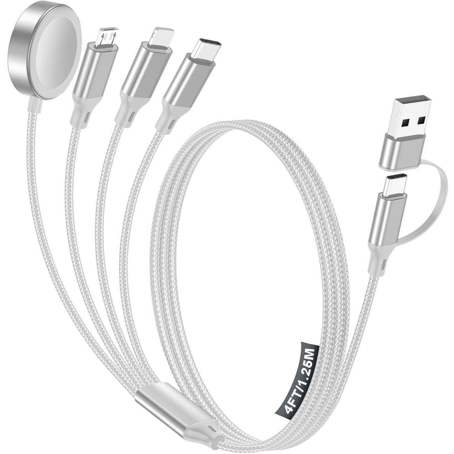 Detalle de Travel Essentials 4-in-2 Multi Charging Cable (USB A & Type-C) for Apple Watch, iPhone, Samsung
