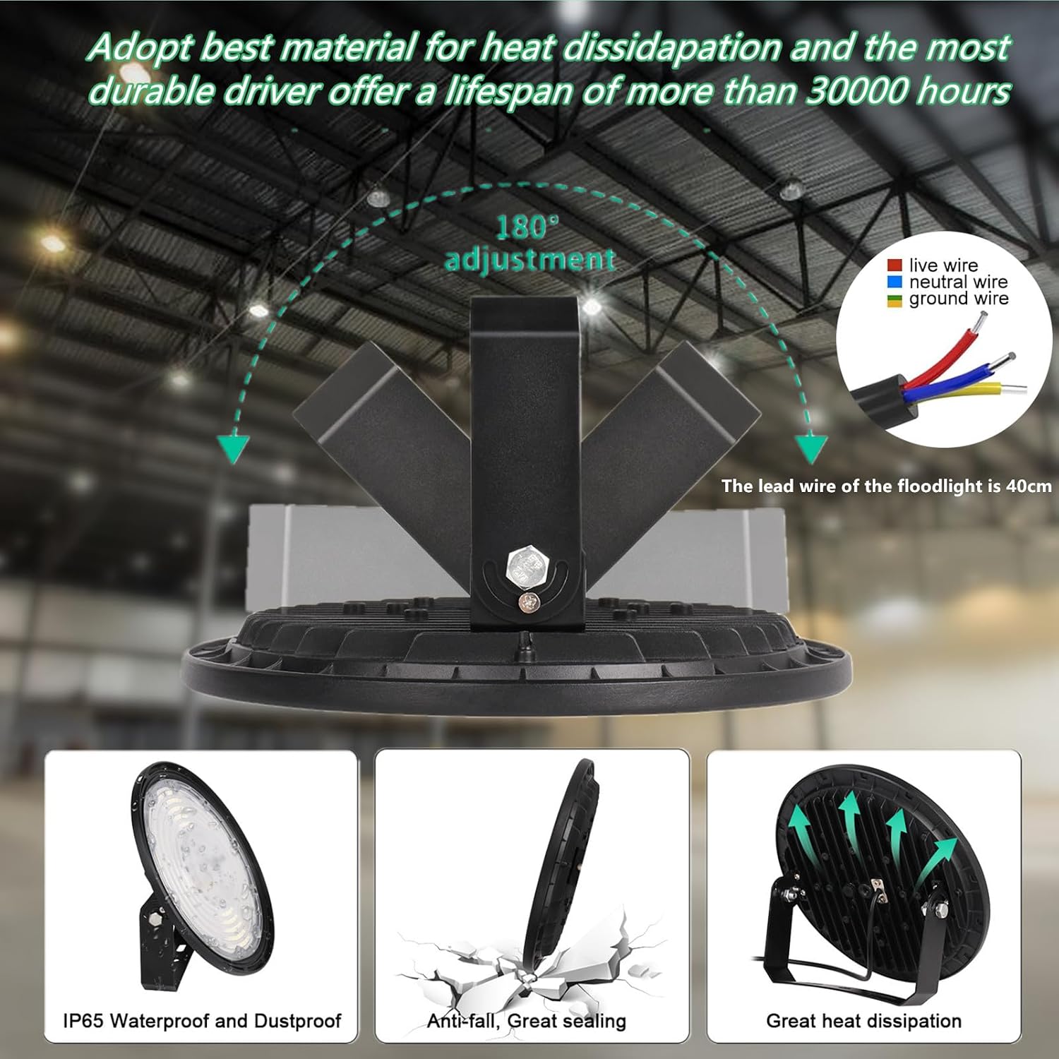 Detalle 2 de JBdusn UFO-led-highbaylamp 100 W, 10.000 lm, IP65 en 6.500 K