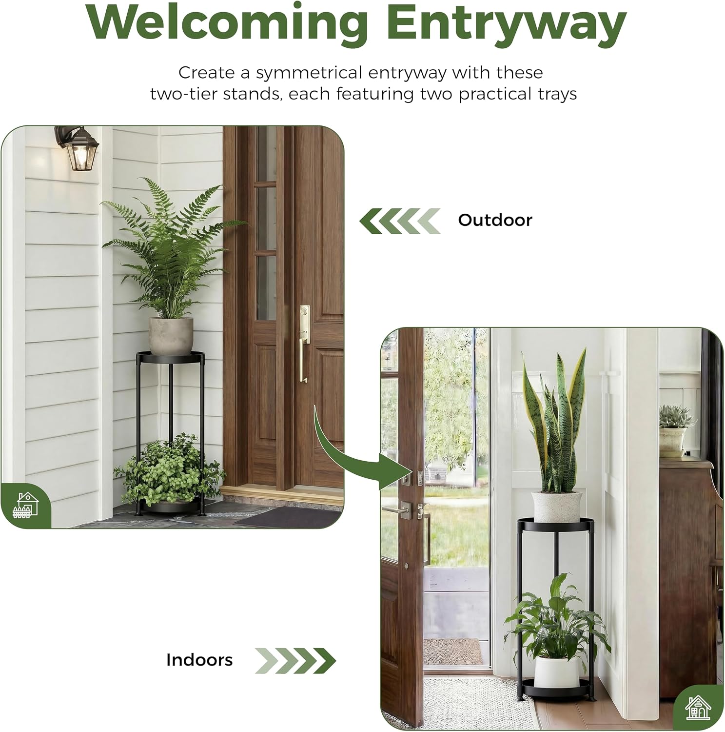 Detalle de Bamworld 2-Tier Indoor/Outdoor Metal Plant Stand with Tripod Base