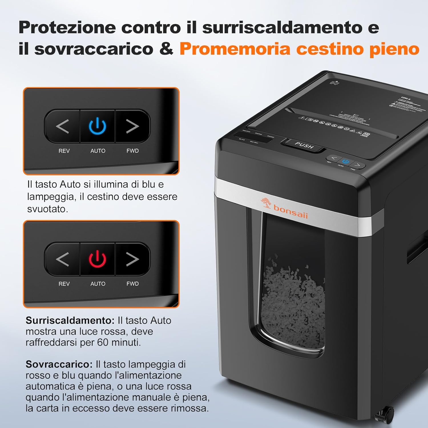 Detalle de Bonsaii C291-A Distruggidocumenti P-4 Micro-Cut: affidabile per grandi volumi, cestino da 31 L