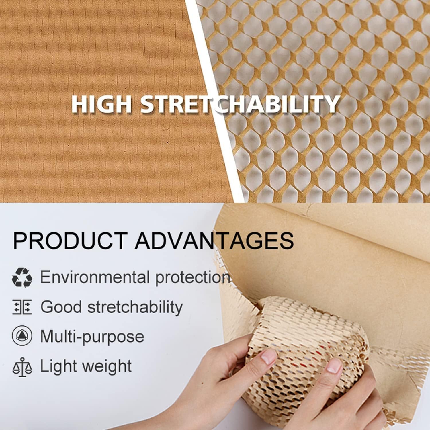 Thumbnail 6 de Honeycomb Packing Paper, 30cm x 60m — Eco-friendly Kraft Paper with Honeycomb Cushioning and 20 Fragile Labels
