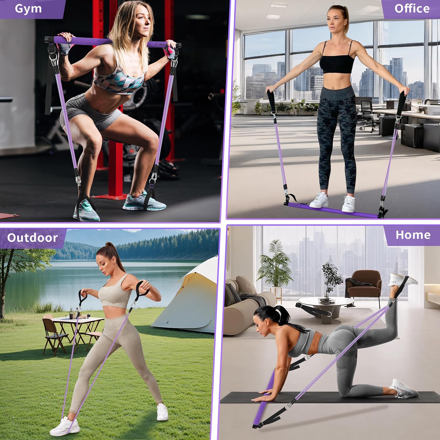 Thumbnail 5 de Goocrun PLTB-Gradient Purple-01 Pilates-stang met verstelbare weerstandsbanden