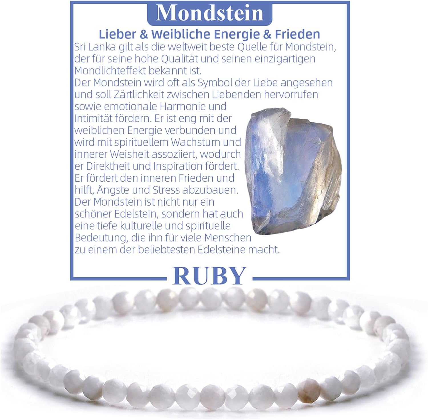 Thumbnail 6 de RUBY Perlenarmband Damen – Hochwertiges 4 mm Naturstein-Armband mit elastischem Band und Geschenkbox