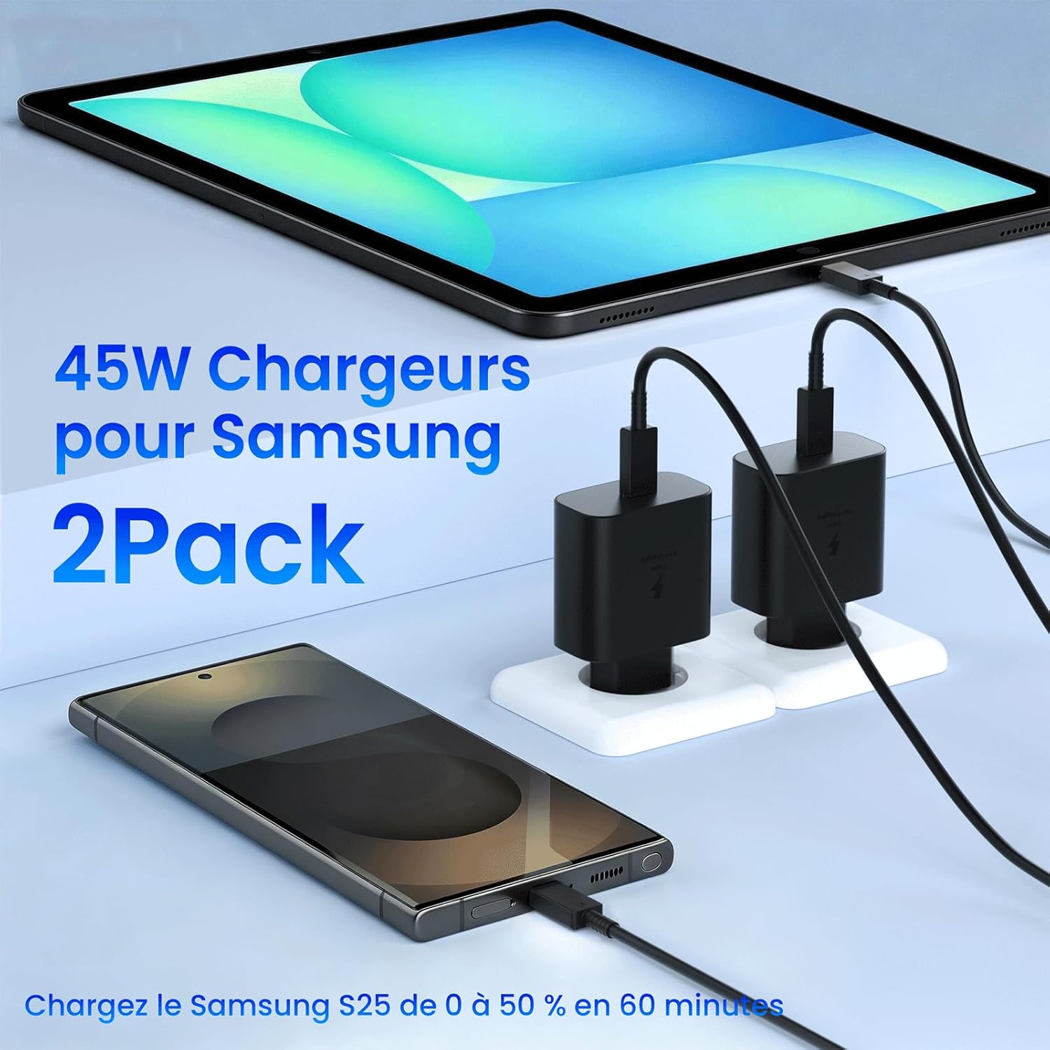 Thumbnail 2 de Chargeur USB‑C Samsung 45 W Charge Rapide 2 Pack + câble USB‑C 1,5 m