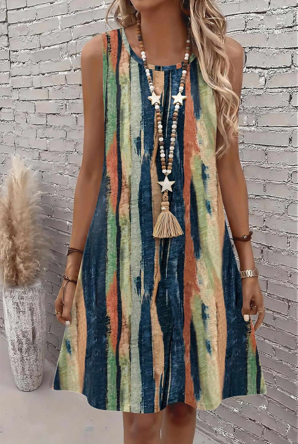 Detalle de Zeagoo 2026 Summer Sleeveless Floral T-Shirt Sundress with Pockets