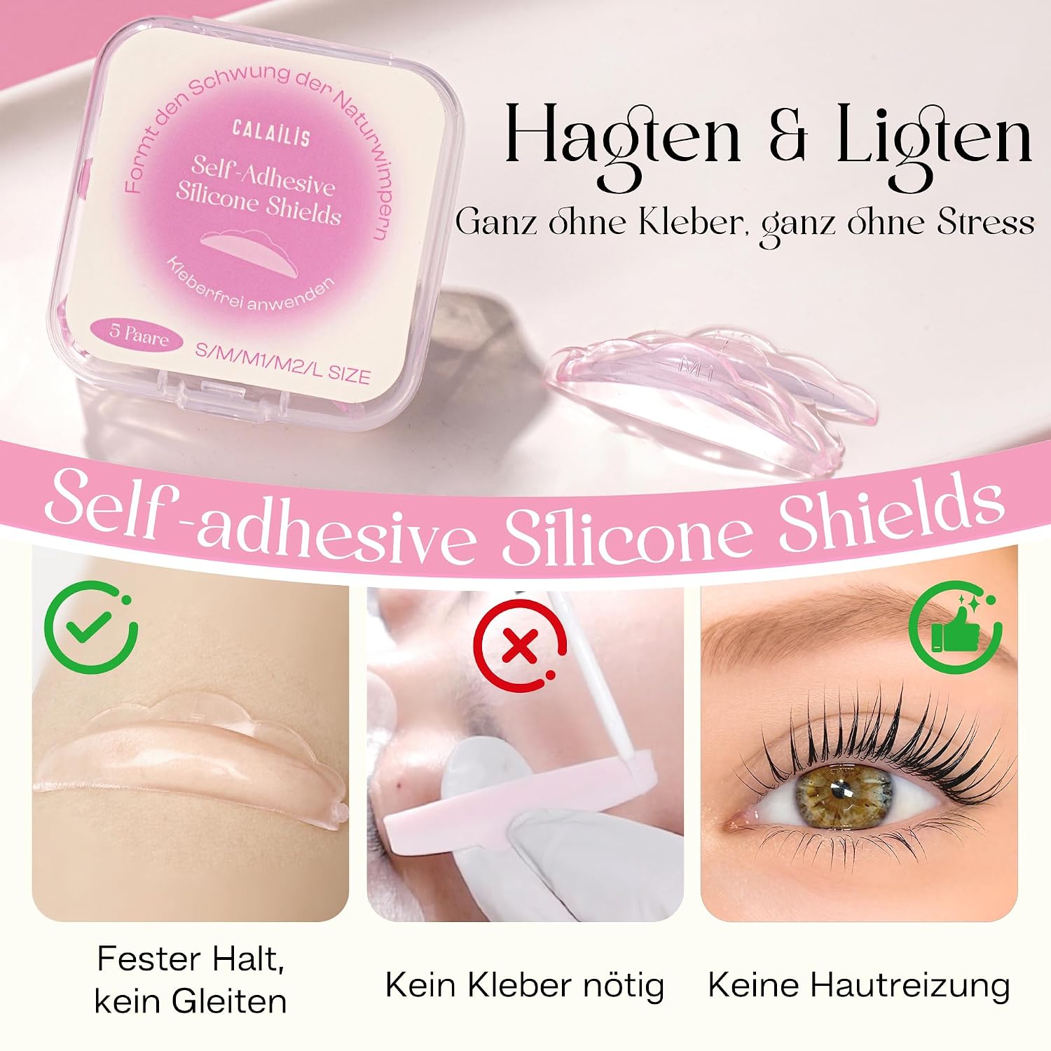 Detalle de CALAILIS Selbstklebende Silikon Wimpernlifting Pads – 5 Größen, wiederverwendbar