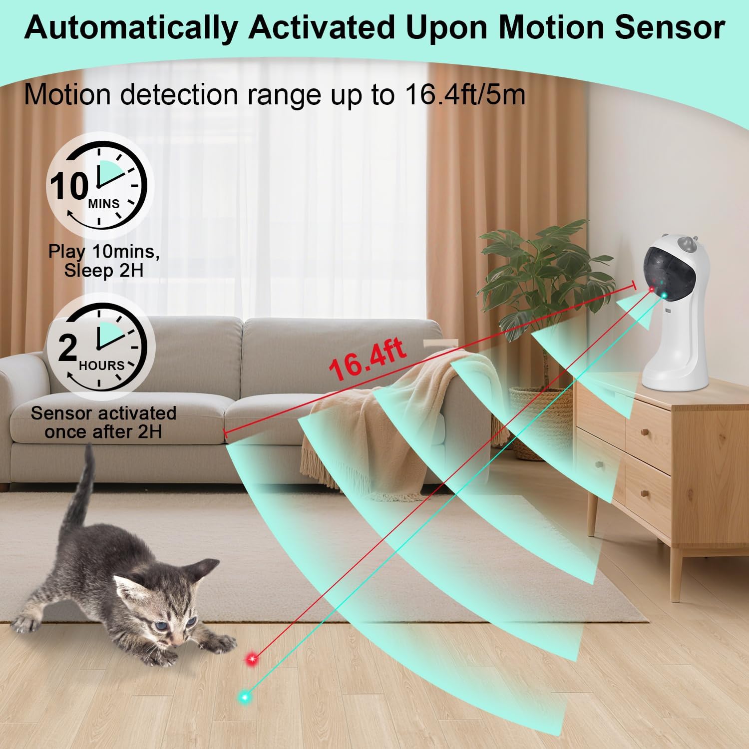Detalle de TBTeek Motion-Activated Interactive Cat Toy with Double Lights (Green & Red) – USB Rechargeable