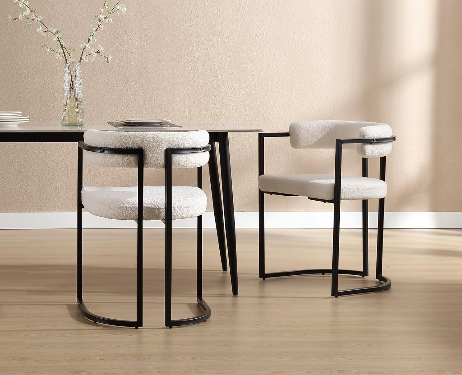 Thumbnail 6 de chairus Loveseat set van 2 eetkamerstoelen in wit kunstbont met metalen frame