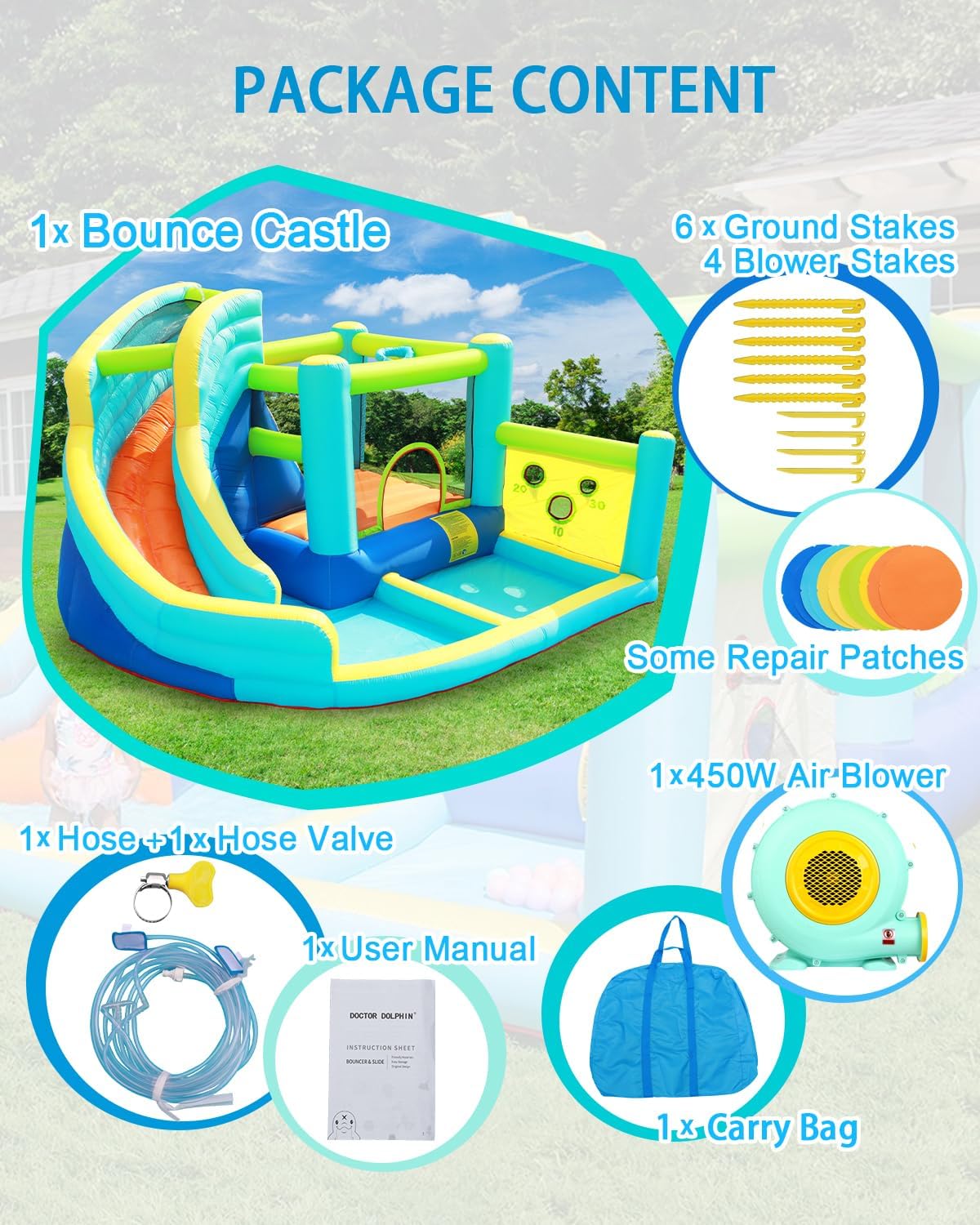 Thumbnail 5 de Castello Gonfiabile 6 in 1 per Bambini: parco acquatico con scivolo, trampolino, parete da arrampicata e canestro