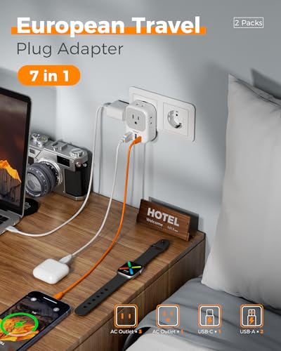 Thumbnail 2 de TESSAN 2 Pack European Travel Plug Adapter: 7-in-1 EU Power Converter