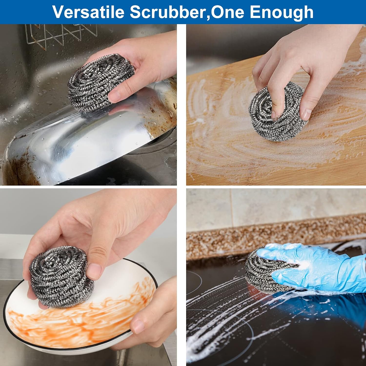 Thumbnail 5 de 10 Pack Stainless Steel Scrubber: Durable Scrubbing for Pots, Pans, Grills & More