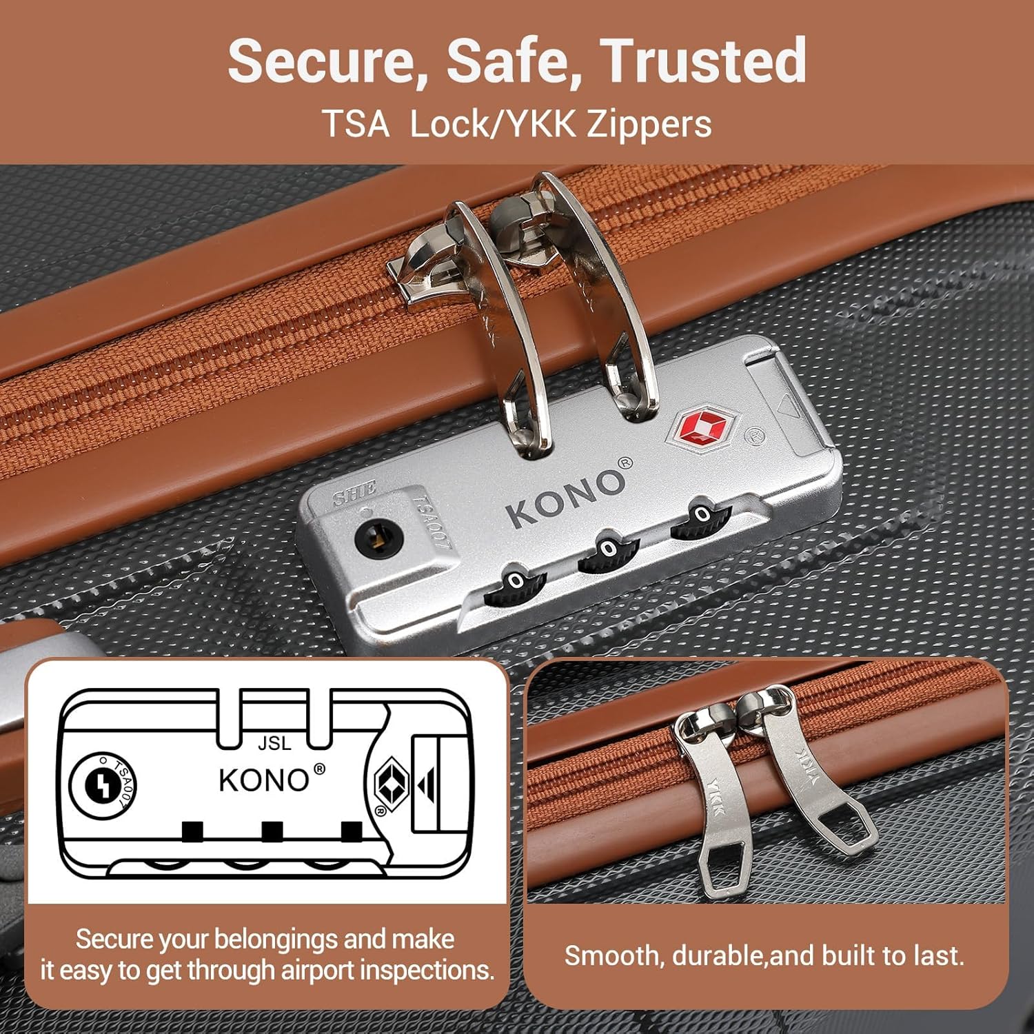 Detalle 2 de Kono Suitcase Lightweight ABS+PC Hard Shell 28" with TSA Lock and 360° Wheels