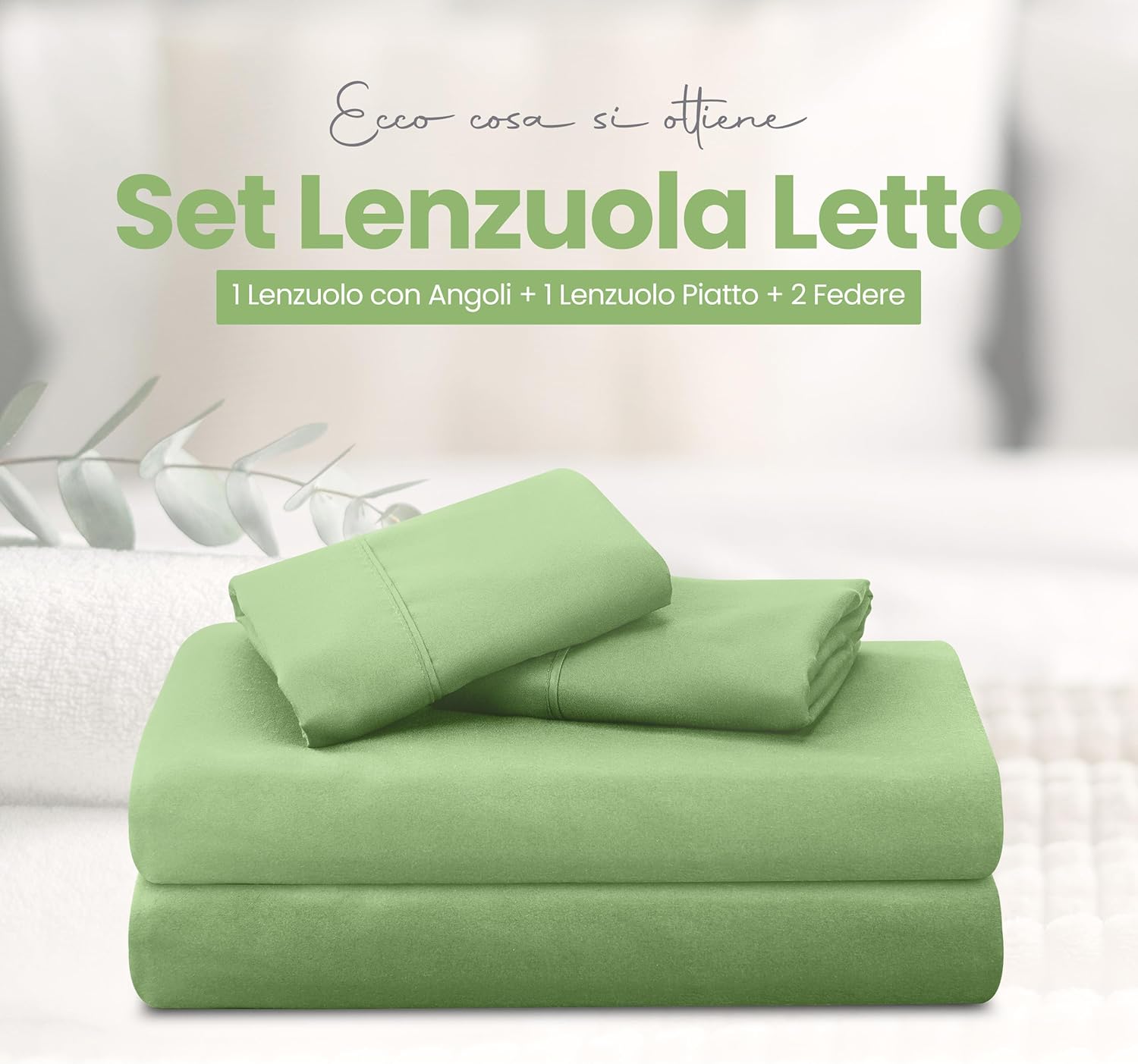 Detalle de Set lenzuola matrimoniali 180x200 in verde
