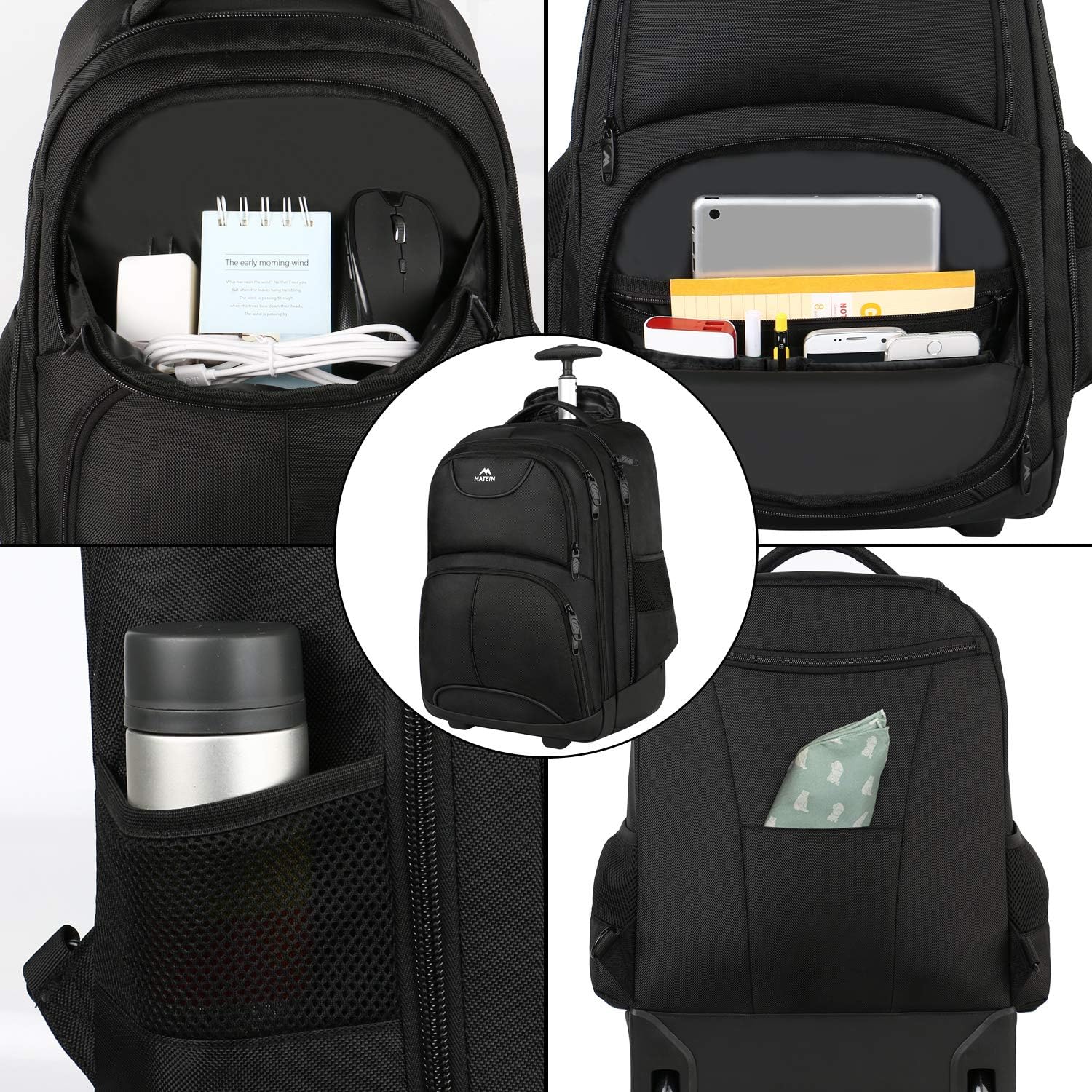 Thumbnail 2 de MATEIN Rolling Backpack: 17-Inch Water-Resistant Wheeled Laptop Backpack