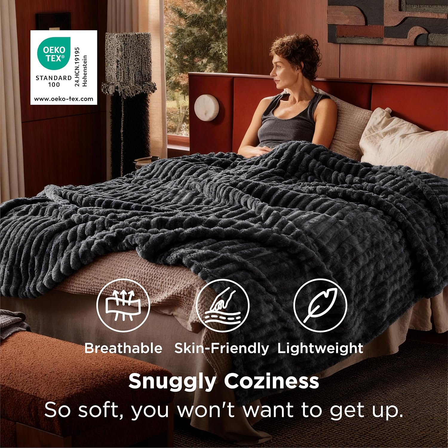 Detalle de Bedsure King Size Fleece Blanket in Dark Grey (230 x 270 cm)