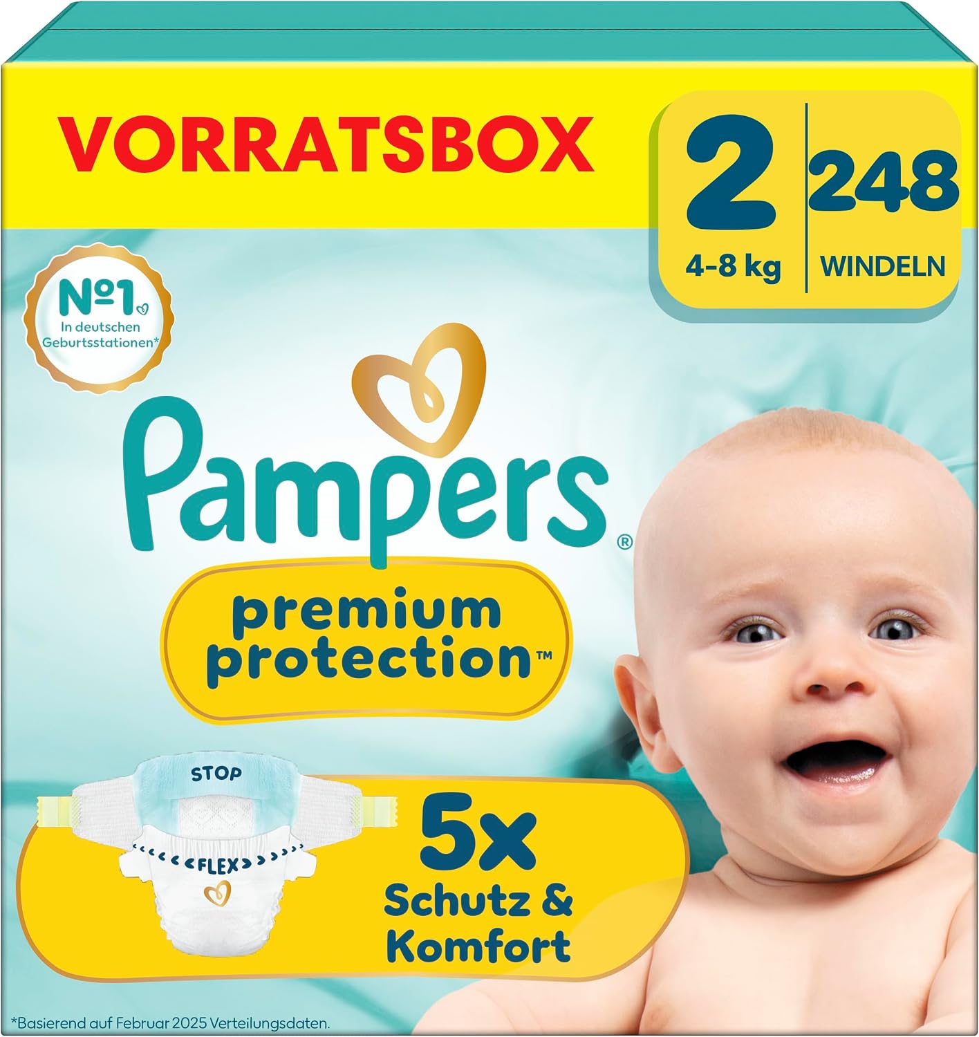 Pampers Premium Protection Größe 2 (4–8 kg) – 248 Windeln für Haut- und Auslaufschutz
