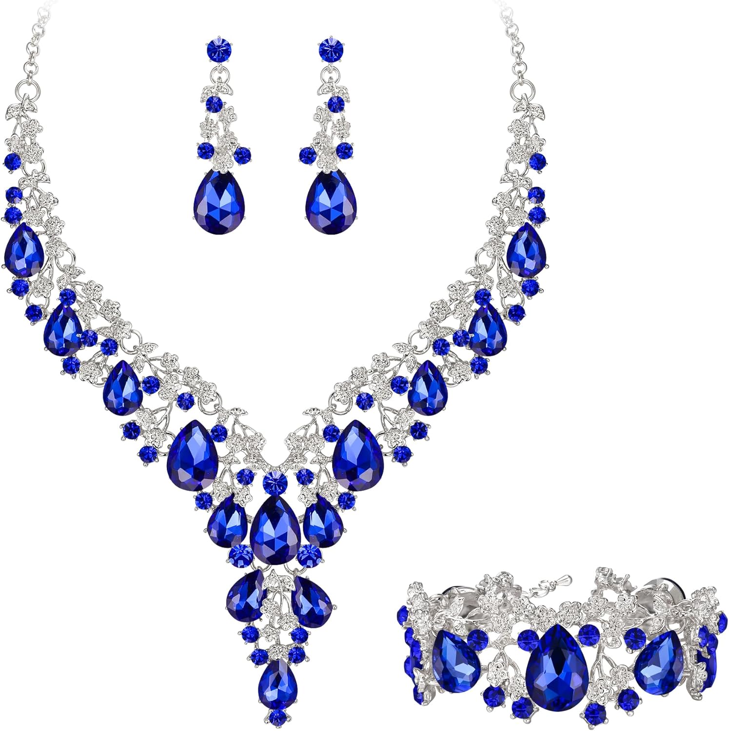 Thumbnail 6 de Parure bijoux de mariage Clearine : collier, boucles d’oreilles et bracelet en cristal “Fleur” ton argent