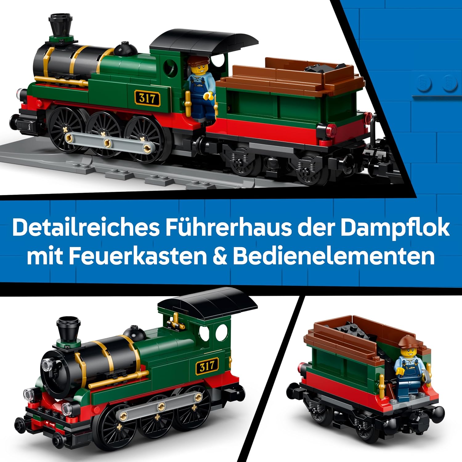 Detalle de LEGO City Klassischer Dampfzug Spielzeug 60511 – STEM-Modellbauset mit Bahnhof, Schienen, Führerstand Steuerung, Haltesignal und 5 Minifiguren