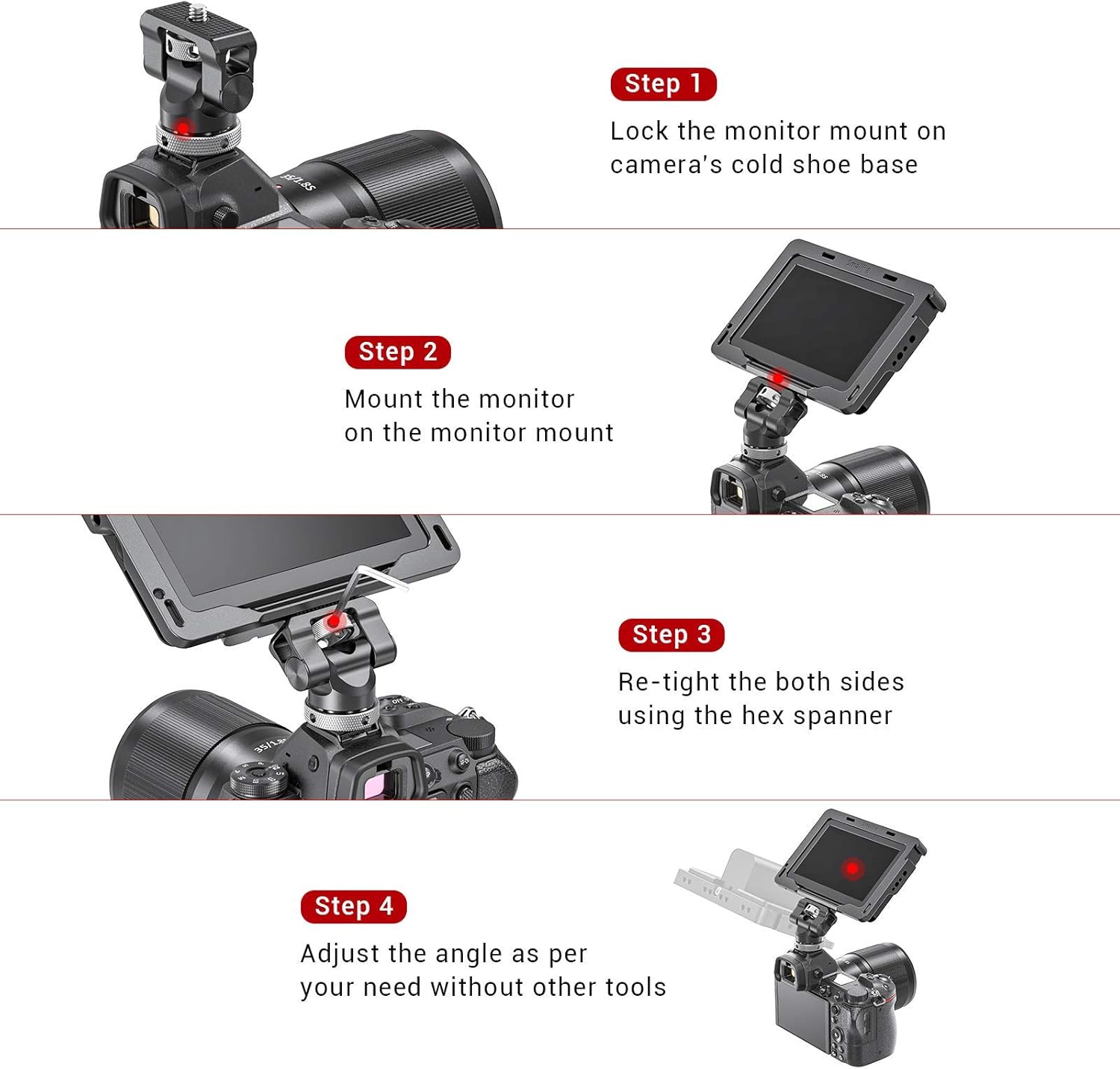 Thumbnail 4 de SMALLRIG Camera Monitor Mount with Cold Shoe Adapter for 5" & 7" Monitors (BSE2346B)