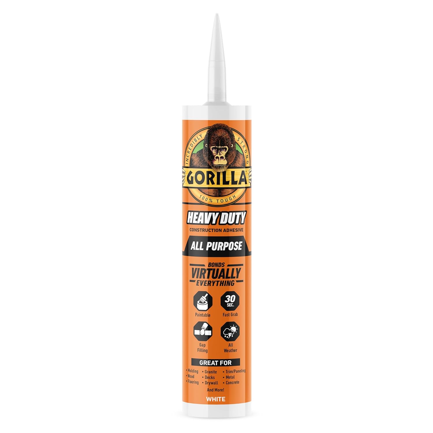 Detalle de Gorilla 8010003 Heavy Duty Construction Adhesive, 266 mL All-Weather Cartridge