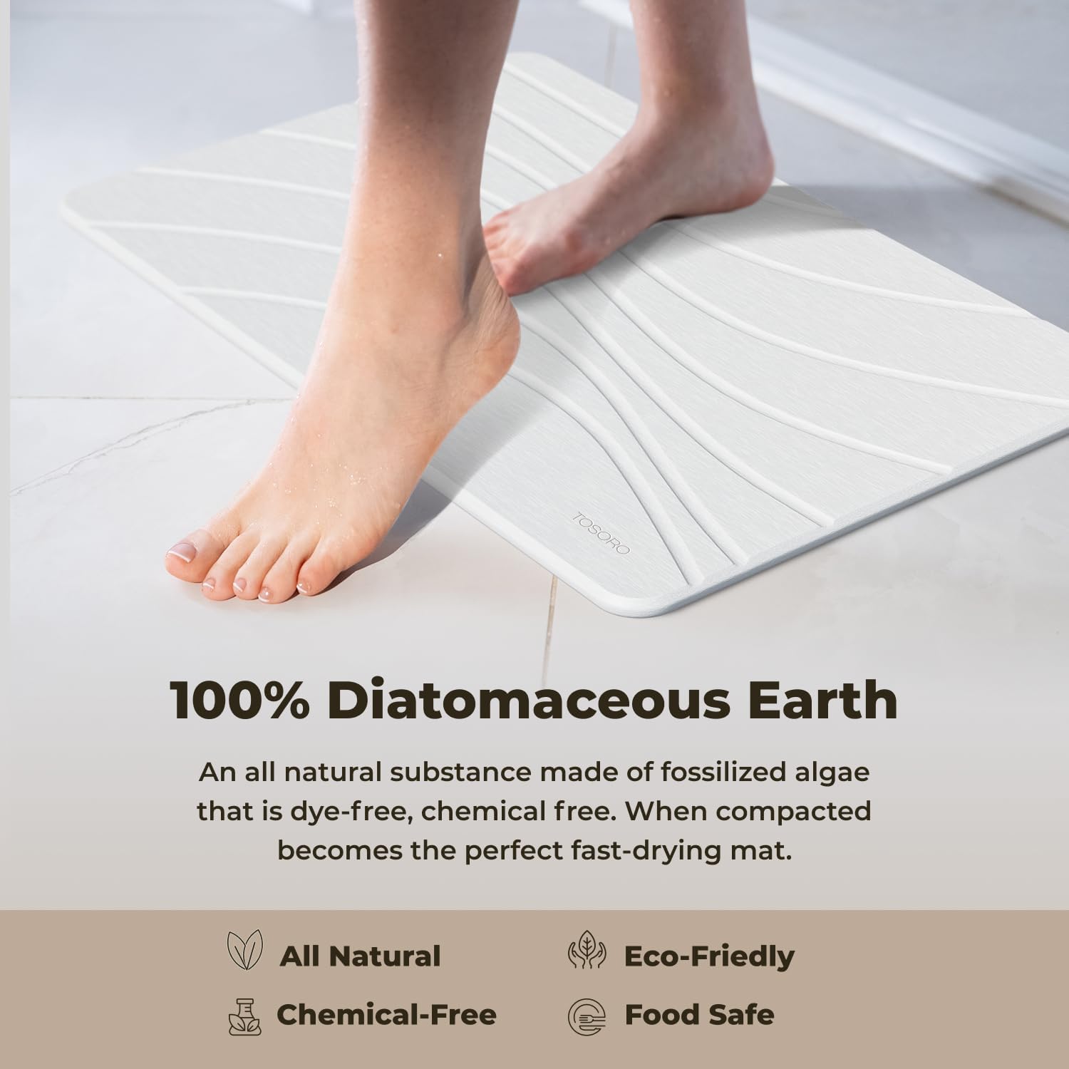 Detalle 2 de TOSORO Stone Bath Mat, Diatomaceous Earth