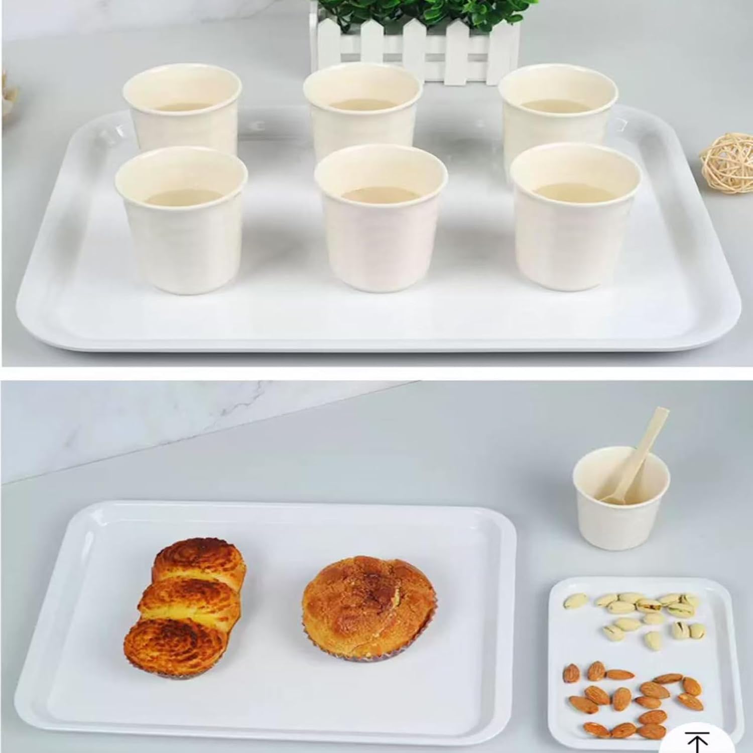 Thumbnail 2 de Aoktorkit 12inch Rectangular Plastic Tray (White) – Serving & home/restaurant organiser, 29.8 x 21.5cm
