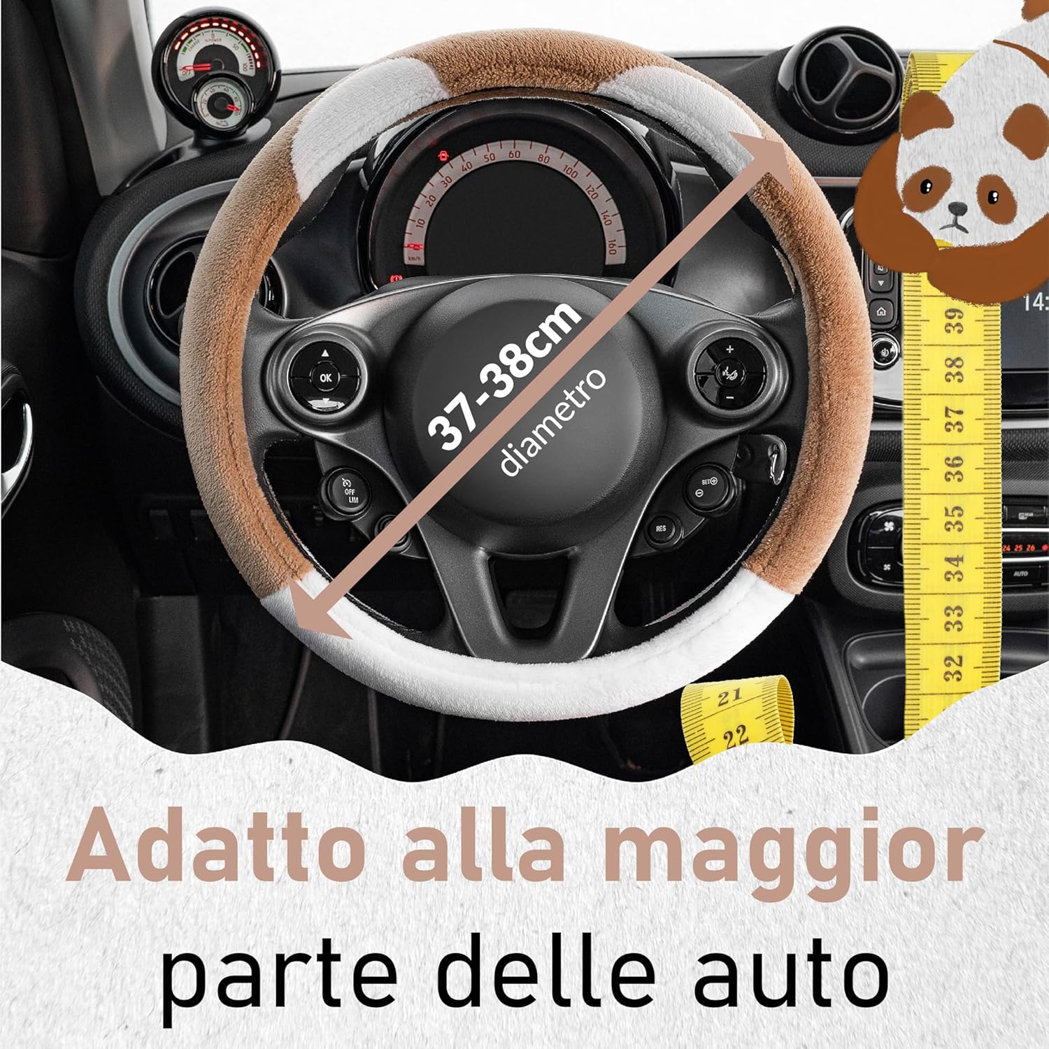 Detalle de Upgrade4cars Coprivolante universale in peloso marrone e bianco (diametro 37-39 cm)