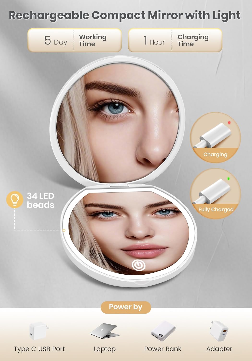 Thumbnail 4 de SisKokoro Rechargeable Compact Makeup Mirror with Light, 40X Magnification